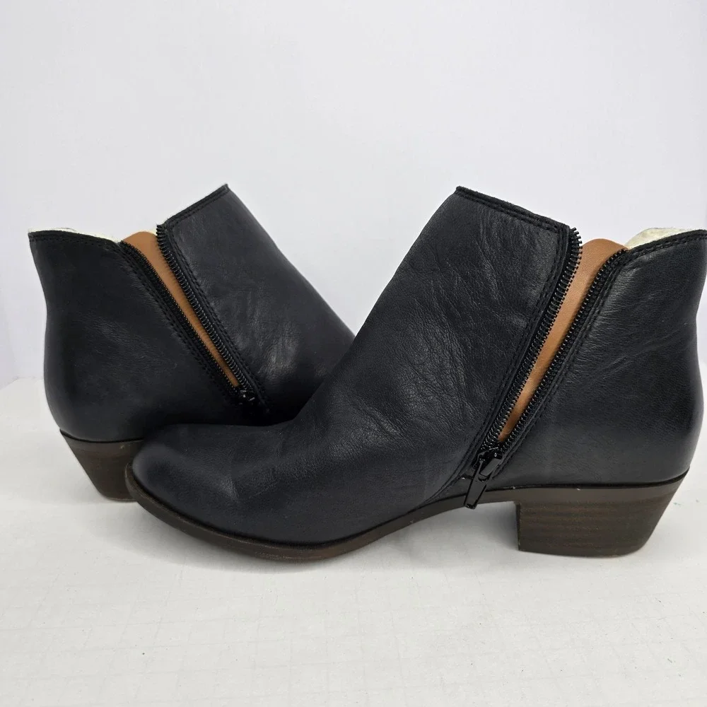 Lucky Brand Banterr2 Ankle Boots Womens Size 7.5 M Black Leather‎ Side Zip Shoes - Picture 8 of 12